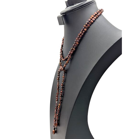 Vintage 52" Genuine Copper & Gold Lariat Style Open Ended Pearl Necklace - Picture 2 of 8